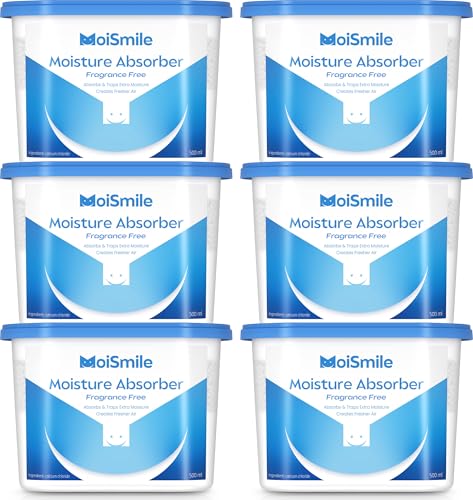 Image of Moismile Moisture Absorbers 6 Packs, 10.8 Oz Efficient Humidity Absorber ＆ Odor Eliminator Boxes, Refillable Car Dehumidifier for Closet, Bathroom, Basement＆ RV, Fragrance Free
