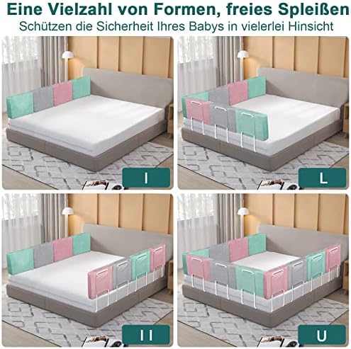Aufun Bed rail baby bed guard 50 cm, height adjustable cot rail fall protection for bed, 5-hole adjustable side protection, linen grey.