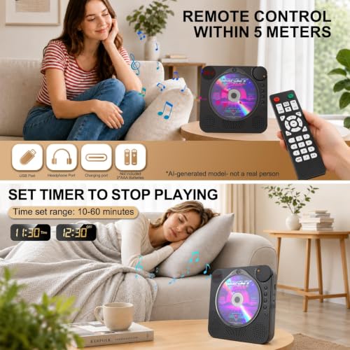 Image of Portable CD Player with Bluetooth 5.4 for Daily Home Use & Gift,Exercise
