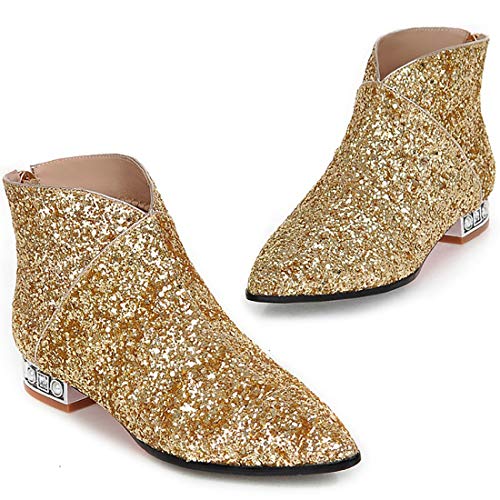 MAVMAX Sequin Low Heeled Ankle Boots Sparkly Block Heel Booties Shiny Glitter Flats Wedding Shoes for Women4