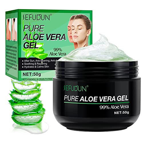 Aloe Vera Gel, Gel de Aloe Vera Puro 100% Natural Crema Aloe Vera para Cabello y Cuerpo,Ideal para el Acné,Pieles Secas y Quemadas Solares,Calmante,Nutritiva y Antisensible, 50g