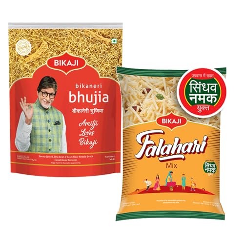 Bikaji Bhujia 1000g and Falhari Mix 200g Combo of 1200g (42.33Oz) – Authentic Indian Snacks Family Pack | Crunchy Namkeen, Party Mix, Bar Snacks & Tea-Time Treats