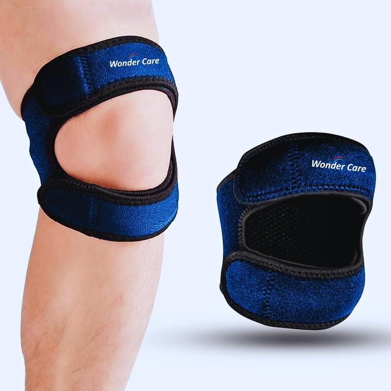 Image of Wonder Care Neoprene Knee Brace with Silicon Gel Pads, Patella Knee Strap for Workout & Sports, Patellar Tendon Strap, Adjustabale Patella Support for Men Women (1, Blue)