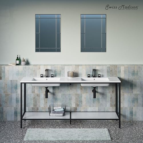 Image of Swiss Madison Pierre 72 Double, Freestanding, Open Shelf, Matte Black Metal Frame Bathroom Vanity