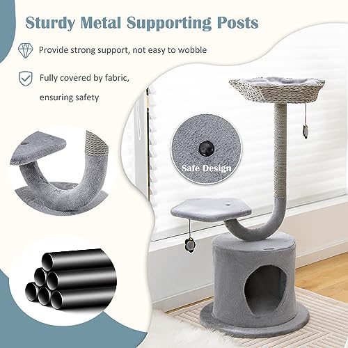 Torre para gatos de interior de 42 pulgadas con estructura metálica miniatura 6