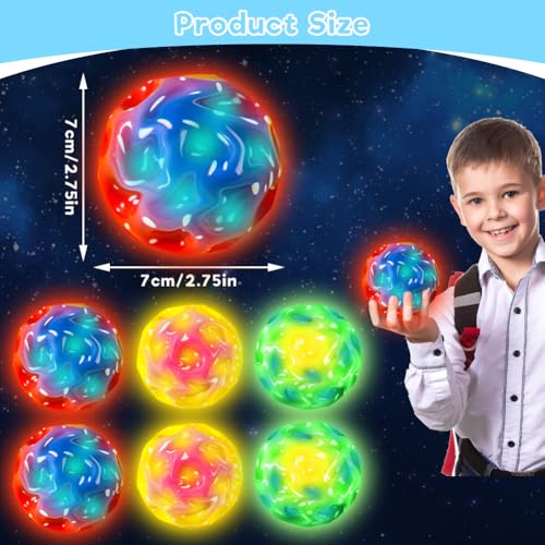 Joycabin 6 Stück Leuchtend LED Beleuchtung Hüpfball, Sprünge Gummiball, Galaxy Ball, Flummies, Space Ball, Knallendes Geräusch Machen