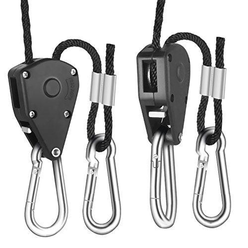 Ipower Glropex6 6-Pair 1/8 Inch 8-Feet Long Heavy Duty Adjustable Rope Clip Hanger (150Lbs Weight Capacity) Reinforced Metal Internal Gears, 6 Pack, Black #TOP1