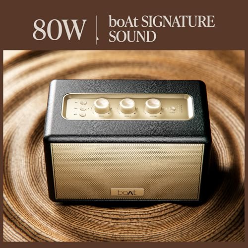 Image of Boat Stone Opus, 80W Signature Sound, 12HRS Battery, Multilink Connectivity, Built-in Subwoofer, Premium Design, TWS, Bluetooth Speaker, Wireless Speaker, Portable Speaker (Midnight Black)