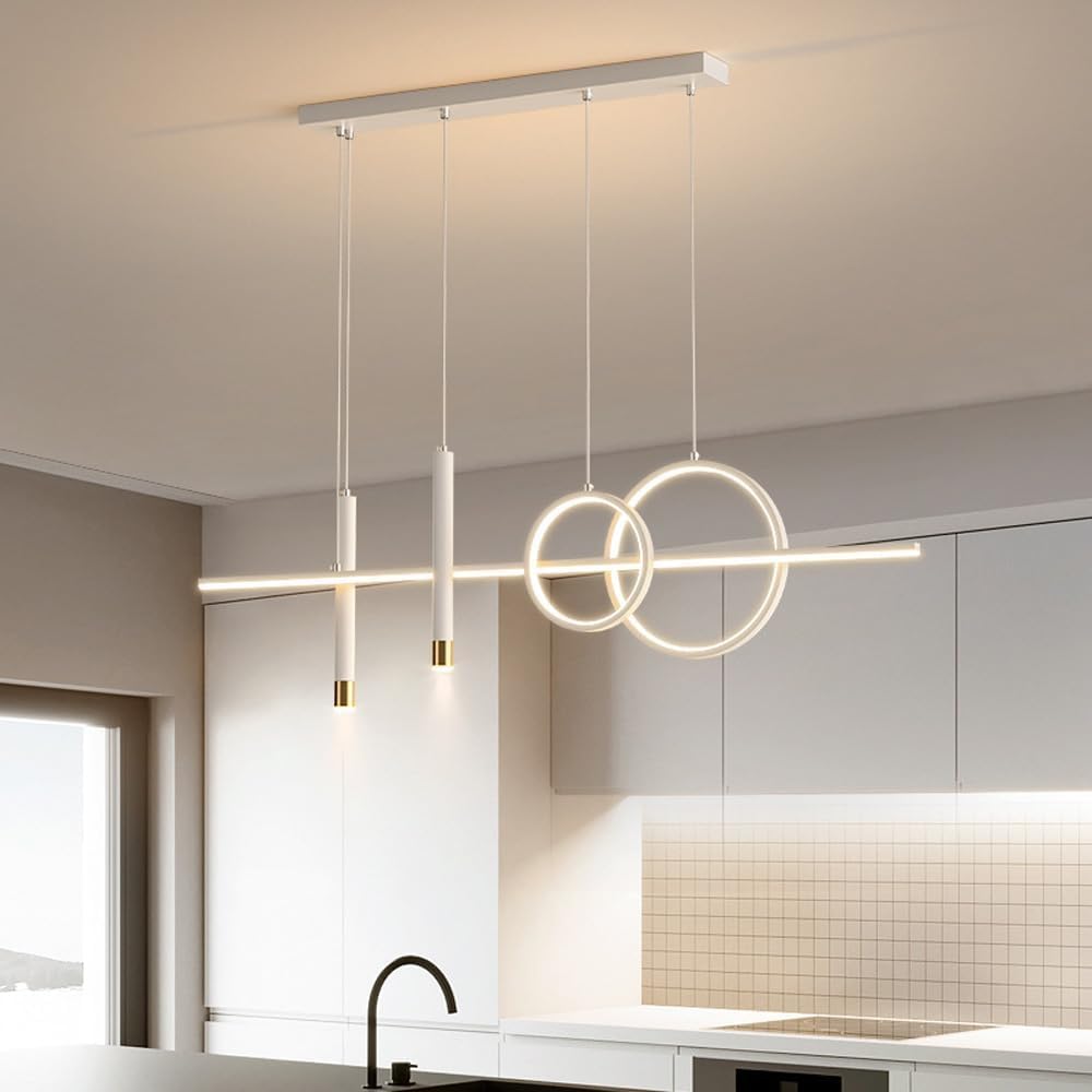 ASerZenith White Linear Chandelier Led Long Strip Pendant Light Remote Control Dimmable Spot Light Gold Ceiling Hanging Lamp