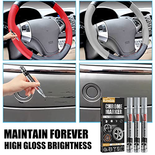 Felico Liquid Mirror Chrome Marker, 3Pcs Chrome Paint Pens, Permanent Art Set For Model Metal Plastic Glass Repair Kit Car Tire Diy Craft, Waterproof Reflective Gloss Metallic Markers Silver #TOP1