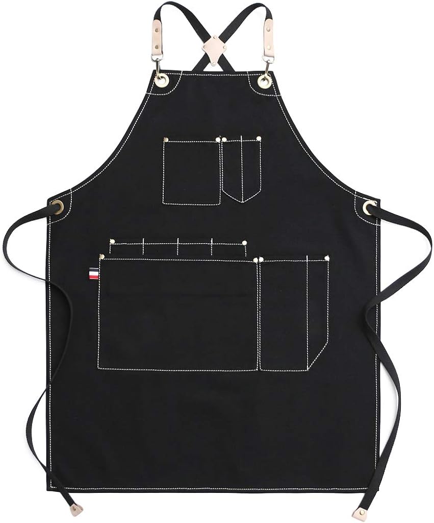 Jeanerlor Work Apron Durable Tool Aprons for Women and Men Cross-Back Straps