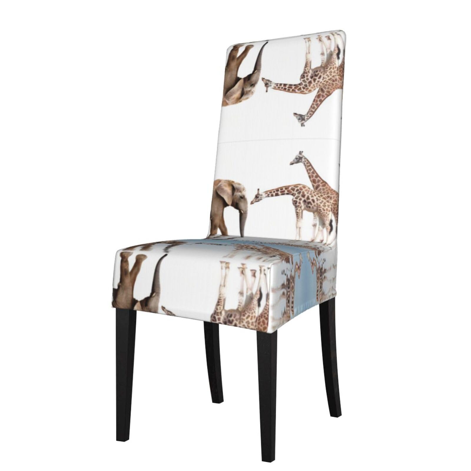 HLSBSSL Giraffe and Elephant Printed dining chair covers, wrinkle-resistant and iron-free, suitable for hotels, banquets, and conferences