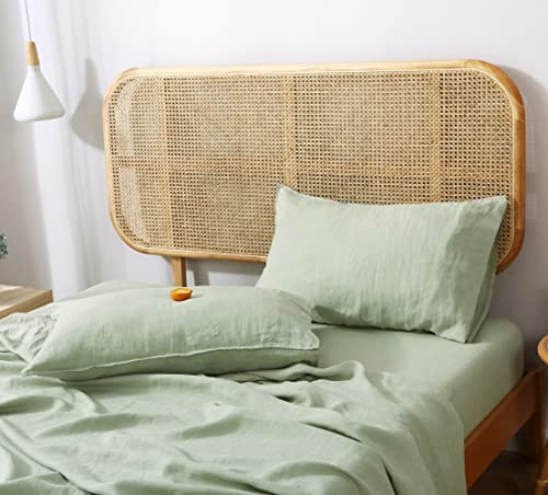 S VICTORY SYMBOL Fundas de almohada de lino 100 % orgánico, 1 par de fundas de almohada de lino natural francés de 20 x 30 pulgadas, color verde claro, tamaño estándar