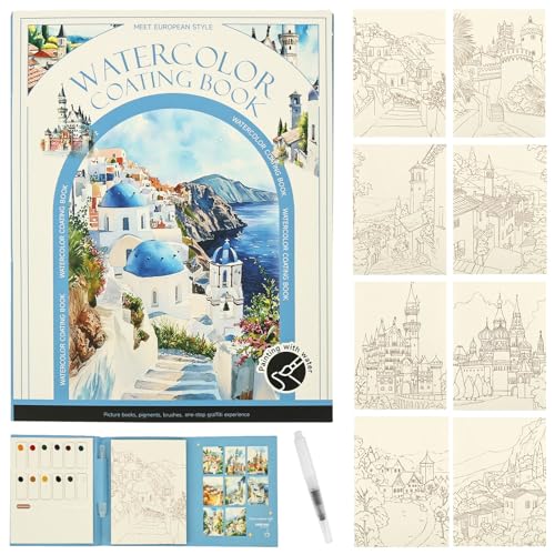 Image of ATopoler Water Coloring Books,Watercolor Painting Paper Set Includes Brushes and Paints,Relax and Adjust Your Mood,Painting Supplies Gifts for Adults Teens,Easy Nature Scenes Paint Set(Style-C)