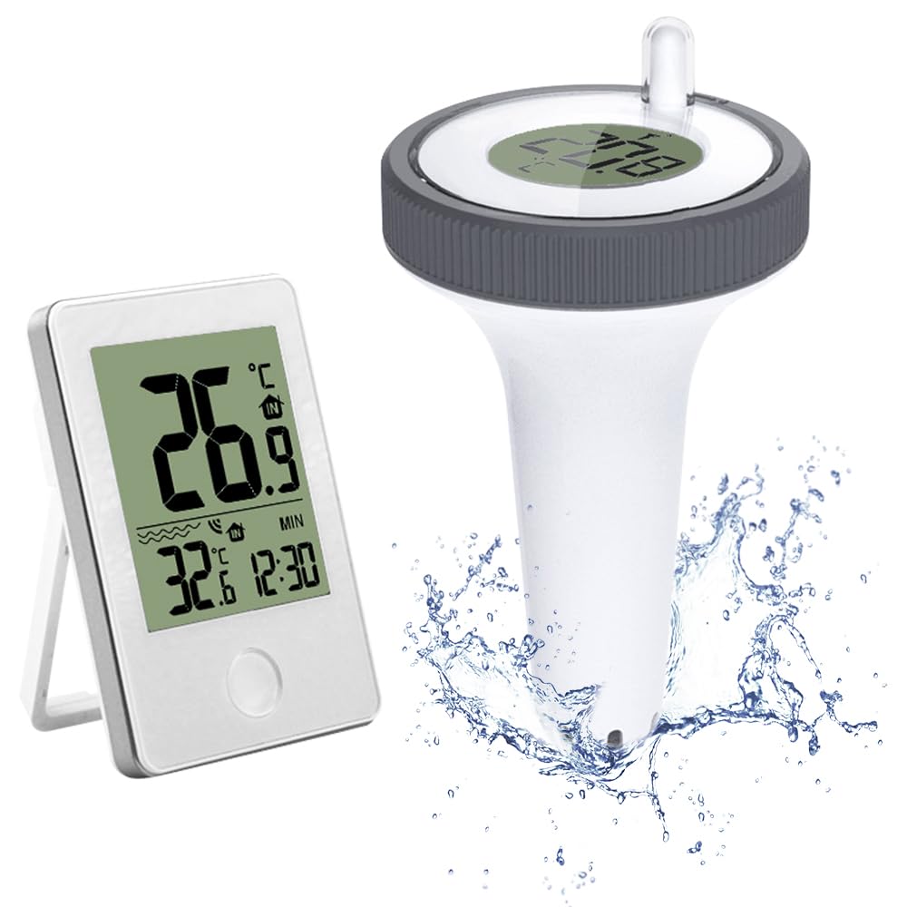 FENGQ Termómetros para Piscinas digital Inalámbrico, Termómetro Digital para Piscina, Termómetro Flotante para Piscina, Acuario, Estanque, Jacuzzi, Spa, etc.