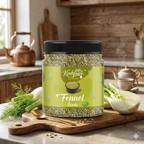Image of KOSHPURE Premium Plain Fennel Seeds (Saunf) 1kg | Whole Sabut Saunf | Natural Mouth Freshener | Aromatic Indian Spice for Cooking, Seasoning & Herbal Infusions | Authentic Taste & Strong Aroma
