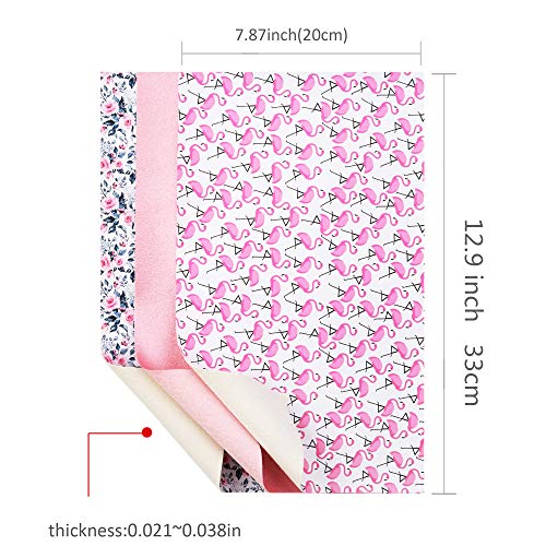 David Accessories Flamingo Floral Printed Faux Leather Fabric Sheets Vivid Pearl Light Solid Color 6 Pcs 7.7" X 12.9" (20 Cm X 33 Cm) For Diy Bows Earrings Making (Animal And Floral) #TOP6