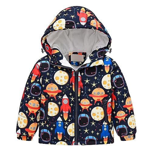 Toddler Girls Spring Hooded Printed Top Long Sleeve Zipper Padded Jacket with Pockets Girls Casual Outdoor Clothes