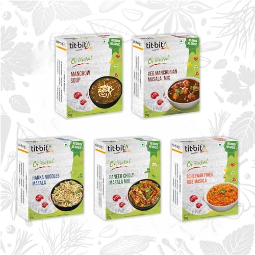 Image of Tit-Bit Oriental - No Onion No Garlic Chinese Masala Easy to Cook & Ready to Eat Foods - Pack of 5 (250g)
