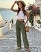 SEMARO Womens Casual Linen High Waist Pants Drawstring Loose Fit Summer Pants Trousers with Side Pockets Army Green