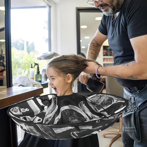 JANYUN Friseurumhang Erwachsene, Haarschneideumhang Verstellbarer Friseur Umhang Schwarz Barber Cape für Friseurbedarf im Heimsalon