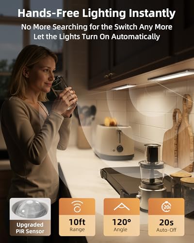 Image of EZVALO 10inch Under Cabinet Lighting, 2500mAh Rechargeable Motion Sensor Lights Indoor with 3 Color Temps, 2 Pack Magnetic Closet Light, 80 LED Dimmable Under Counter Lights for Kitchen, Shelf, Stair