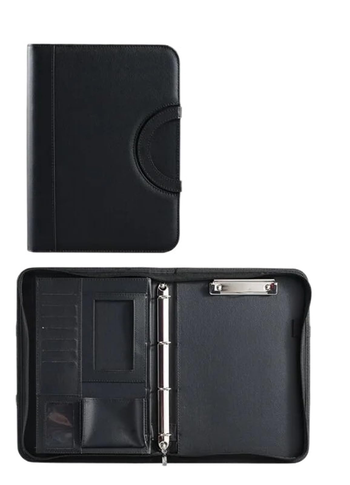 Custodia Portadocumenti In Pelle Cartella portadocumenti portatile multifunzionale in pelle con cerniera A4, for ufficio, porta biglietti da visita, borsa in(Black single shell)