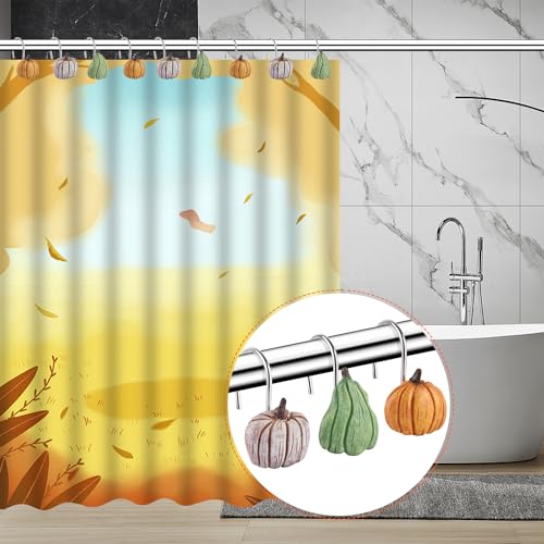 Pumpkin Decoration Shower Curtain Hooks,12Pcs Fall Decorations Shower Rings - image 3