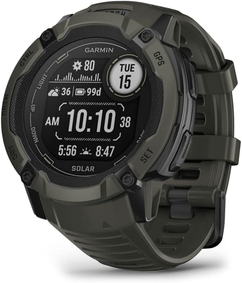 Garmin Instinct 2X SOLAR GPS 50mm Smartwatch, Larger Rugged watch, Built-in Sports Apps & Health Monitoring, Solar Charging and Ultratough Design Features, up to 40 days Battery Life Moss