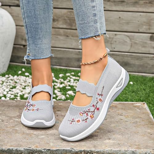 Orthopedic Shoes for Women,2025 Closed Toe Solid Color Wide Width Woven Orthopedic Breathable Walking Sneaker Comfortable Non Slip Soft Foam Cushion Lightweight Slip on Casual Shoes3