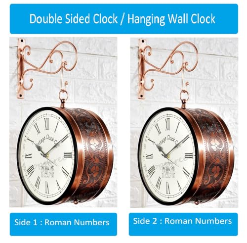 Image of Vintage Clock Handcrafted Double Side Wall Clock 1 Year Warranty / 65472-12-RR