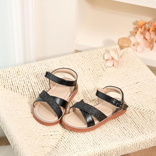 Image of Kolan Toddler Girl Sandals Open Toe Flat Princess Dress Shoes Little Kids