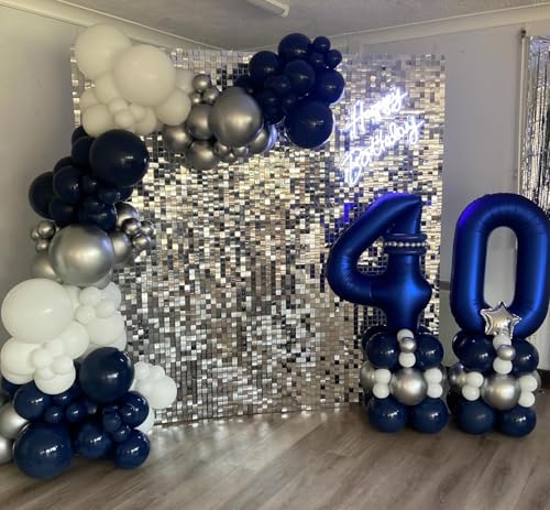 Image of Shimmer Wall Backdrop Silver 7FTx7FT Square Sequin Wall Panel Backdrop Decor for Wedding Anniversary Birthday Party, 49 Panels