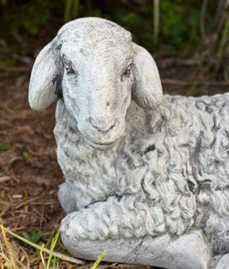 Concrete Lamb Statue Laying Sheep Sculpture Lamb Stone Garden Decor