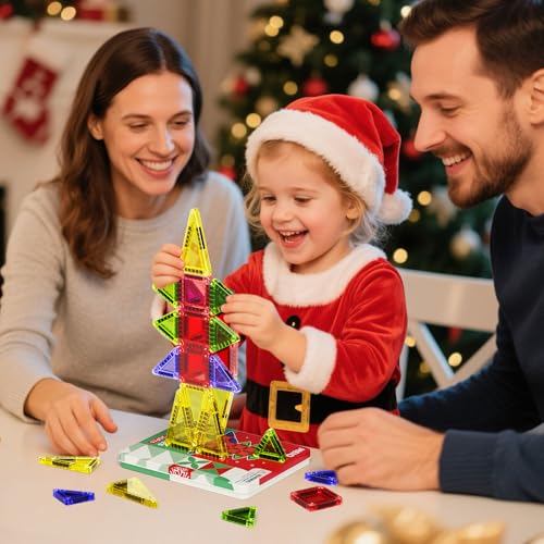 Image of Travel Magnetic Tiles for Kids, 26 PCs Mini Magnetic Building Blocks with Festive Iron Storage Box, STEM Travel Toys for Toddlers Ages 3-5+, Educational Learning Gift for Boys & Girls