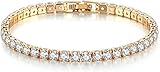 Minakeda 4mm Cubic Zirconia Tennis Bracelet Stainless Steel Silver Chain for women girls, 18K Gold/Silver Plated Classic Tennis Bracelet 7 inches (Gold)