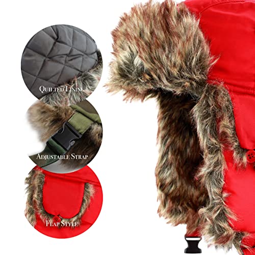 Image of Faux Fur Safety Reflective Aviator Trapper Hat Snow Ski Trooper Winter Cap