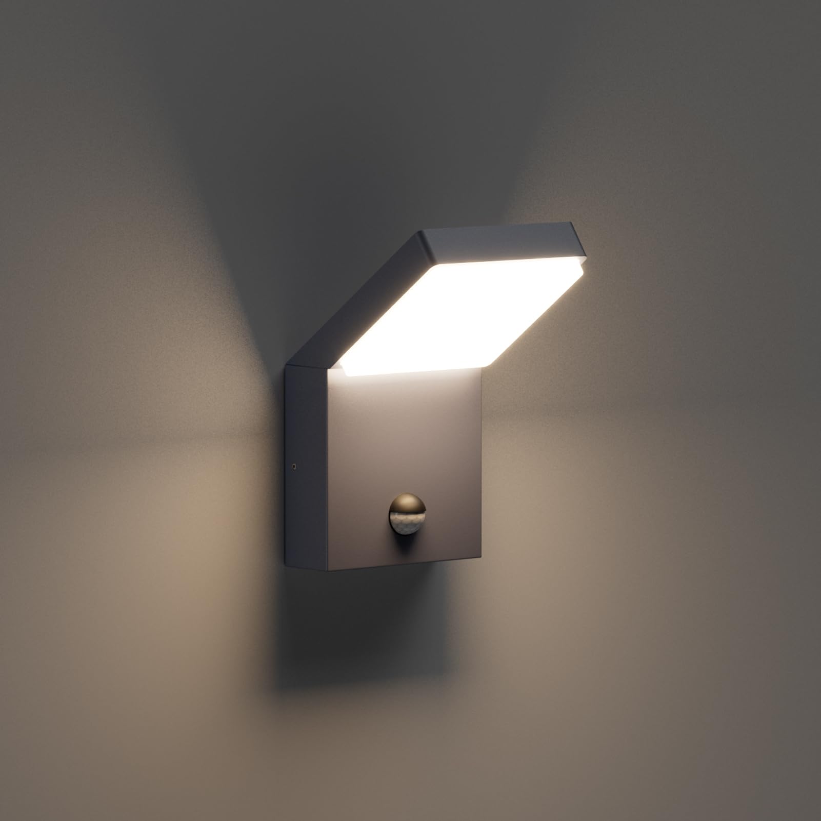 Klighten 24W Outdoor Wall Light with Motion Sensor Waterproof IP65, Modern Aluminum Outside Light Mains Powered for Entrance Garden Terrace, Anthracite, Natural White 4000K