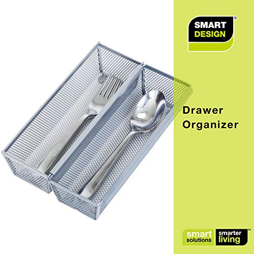 Smart Design Drawer Organizer - (9 x 3 Inch) - Steel Metal Mesh - w/ Interlocking Arm Connection - Utensils, Flatware, Organization - Kitchen [Silver] - Set of 6
