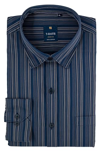 Image of 7-DAYS Men's Premium Striped Shirt - 100% Cotton, Tailored Fit (Between Slim & Regular), Full Sleeve, with Pocket - Smart Office & Casual Look
