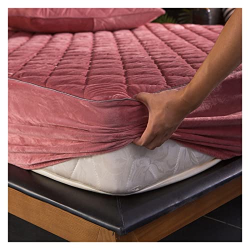 Yesjmn Sheet Soft Crystal Velvet Quilted Bed Fitted Sheet Plush Thicken Quilted Mattress Cover Pillowcase Warm 140X200Cm (Color : Bean Red, Size : 140X200X30Cm) #TOP1