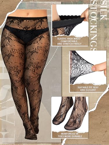 Image of Jadive 6 Pairs Women Plus Size Suspender Tights Fishnet Thigh High Stockings Garter Belt Lingerie Pantyhose
