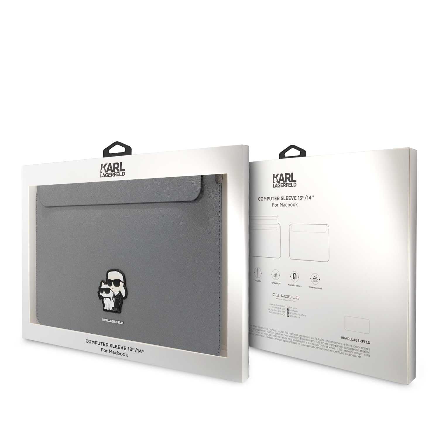 KARL LAGERFELD Saffiano Karl & Choupette - Custodia protettiva per tablet (14 pollici) e notebook, magnetica, in pelle saffiano, design con logo, moderna, per adulti