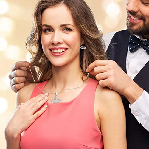 Sterling Silver Round Cubic Zirconia Crown Pendant Necklace Queen Jewelry for Mom Women with 18" Silver Chain3