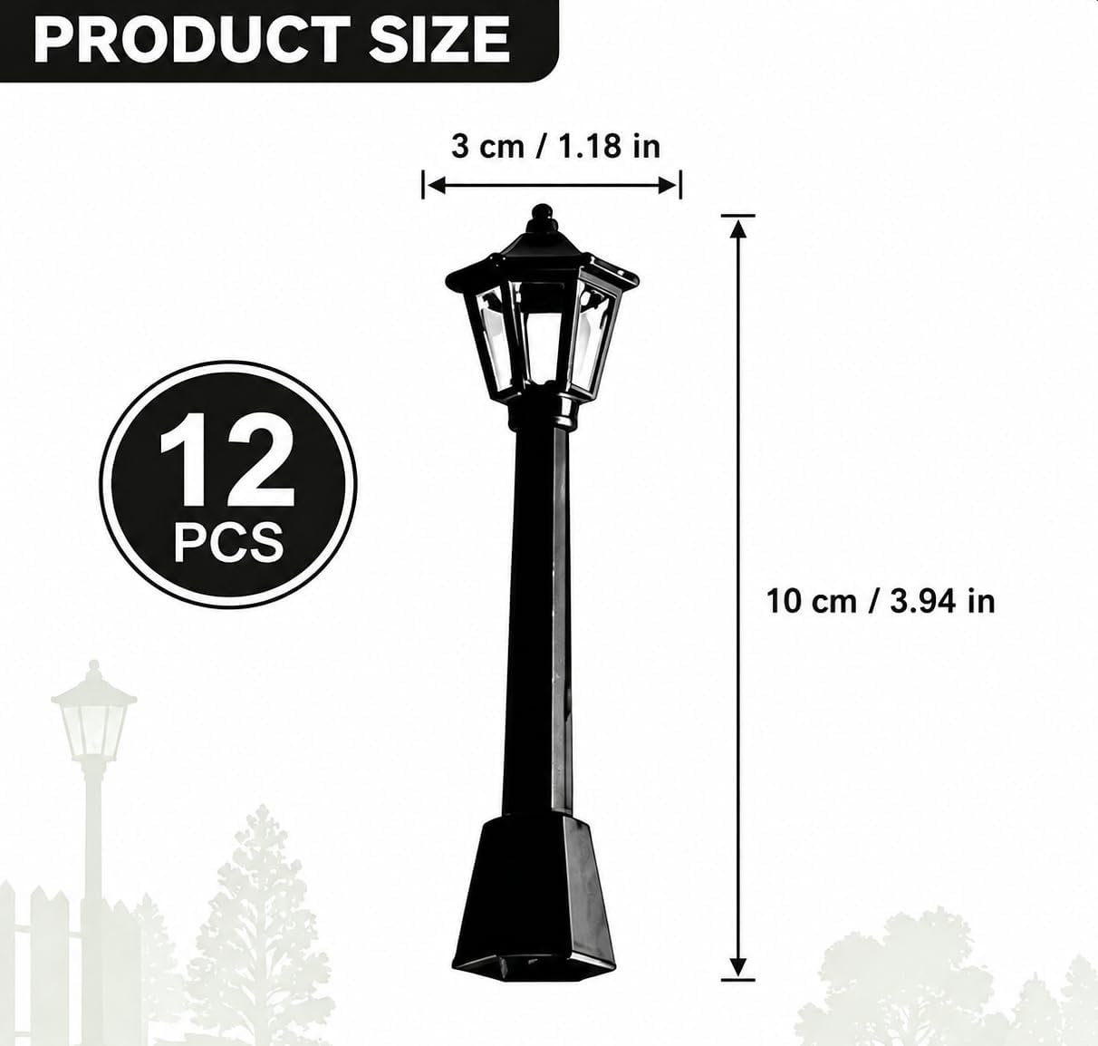 12 Pcs Black Mini Street Light Model Railway Train Post Lamps image 2
