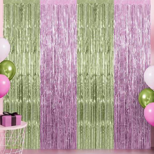 KatchOn Sage Green & Pink Fringe Backdrop Curtain, Pack of 2
