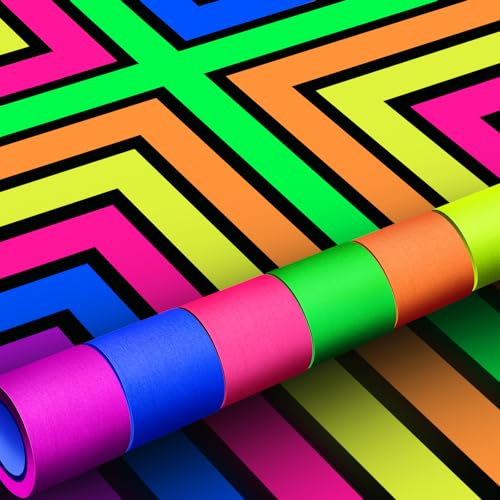 Image of Whaline 6 Colors Neon Gaffer Cloth Tape Fluorescent Rainbow Color UV Blacklight Glow in The Dark Tapes Neon Duct Reflective Tapes for Party Supplies (2 Inch x 16.5 Ft)