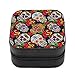 Cráneo de azúcar mexicano negro con rosa de piel sintética, caja de joyería portátil de viaje para anillo, colgante, pendiente, collar, organizador de pulsera de almacenamiento