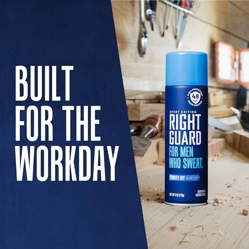 Right Guard Sport Powder Dry Scent Antiperspirant & Deodorant Spray - 4-in-1 Protection Spray Deodorant for Men, Blocks Sweat, 48-Hour Odor Control, Quick-Drying, & Long-Lasting, 6oz (1 Pack)