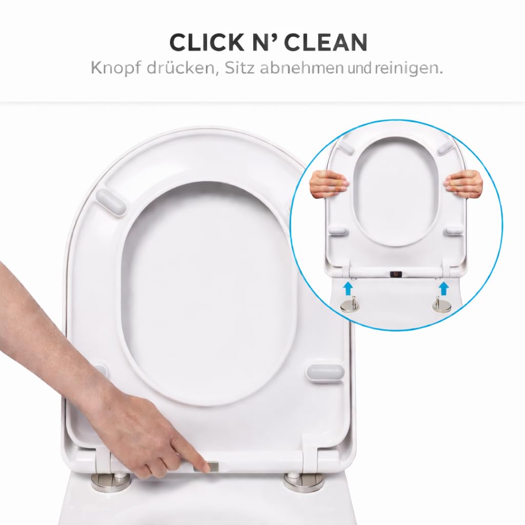 Bullseat WC Sitz passend für Duravit Starck 2, Starck 3 | Toilettendeckel mit Softclose Absenkautomatik | Abnehmbar mit Quick-Release | Antibakterieller Duroplast | Edelstahlbefestigung